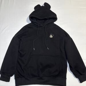 Dan Pin Womens M Black Hooded Hoodie Ears Pullover Sweatshirt Mickey Patch EUC